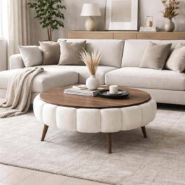 Atelier Del Sofa Yuvarlak - Mesa de café blanca y nogal